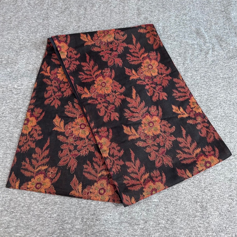 Crate & Barrel Cordova Floral Jacquard Table Runner 90 Black Rust Orange 524-158